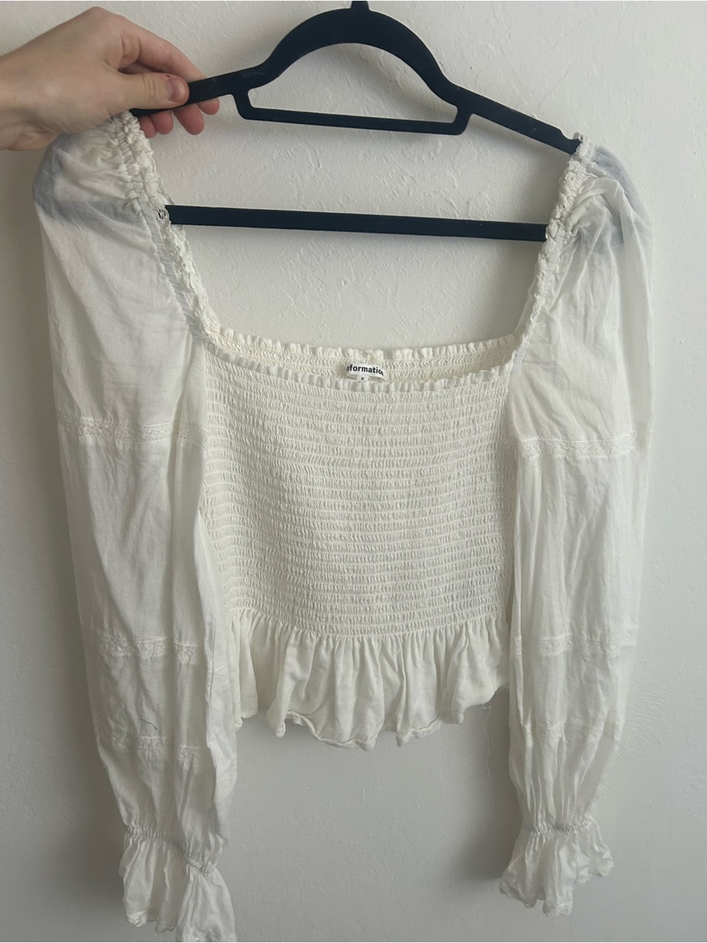 Reformation White Smocked Blouse